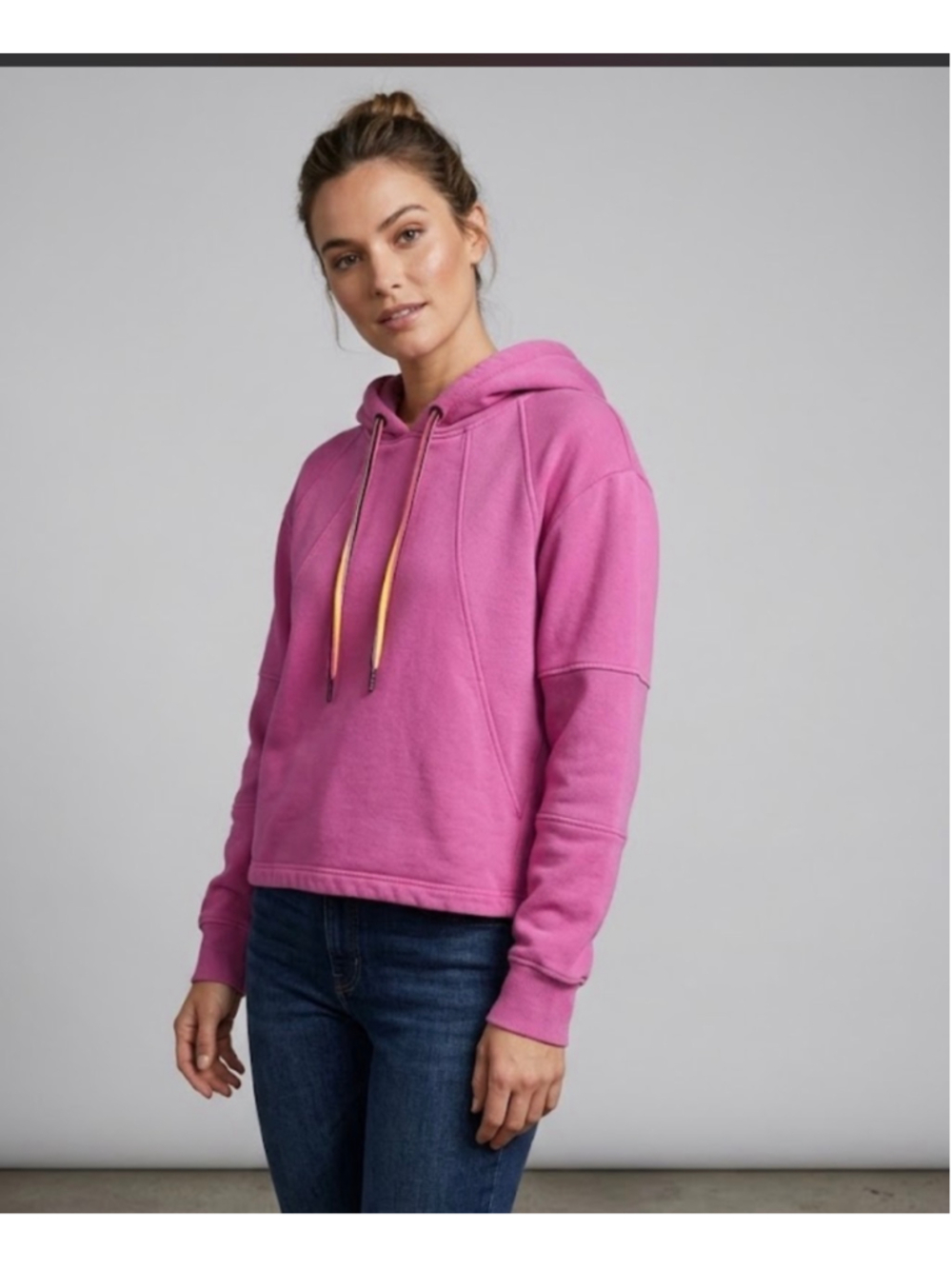 Women's Evereve Hoodie Sweatshirt XS Pink Yellow Drawstring